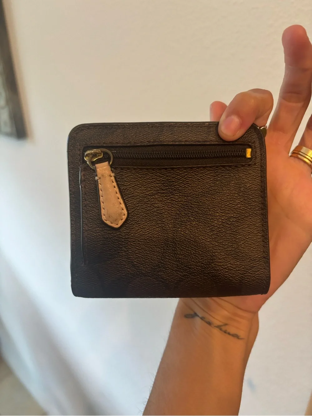 Coach Brown Leather Money Clip with Gold Logo Plaque